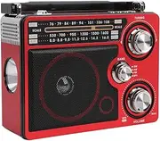 Full Band Portable Shortwave Radio - AM/FM/SW/LW World Band Radio with DSP for Best Reception - Telescopic Antenna for Home, Kitchen, Outdoor, Red, Us Plug