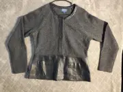 NWT Pendleton Jacket Lambswool Blend & Leather Women's Large Gray & Black VTG