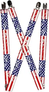 [Buckle-Down] Suspenders, United States Flags Close-Up Weathered, 1-Inch Wide