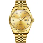 Men Luminous Waterproof Quartz Watch with Diamond Accents