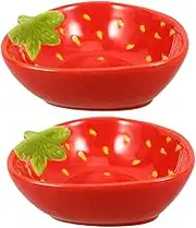 WEKADRIN 2PCS Strawberry Ceramic Bowls Playful Kitchen Party Decorations for Appetizers Desserts Fruit Serving Cute Candy Plates for Entertaining Special Occasions