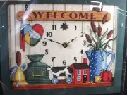 Welcome Clock - 1997 Counted Cross Stitch Kit - Dimensions #3851 - READ LISTING