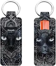 FREEBLOSS 2Pcs Cat Chapstick Holder Keychain 1.5x3.8'' Lip Balm Holder Keychain with Black Cool Cat Pattern Lightweight Lipstick Sleeve Pouch for Women Gift, Dark Blue