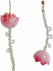 [RYEPOLNIX] Handmade Earrings Pink Flower Tassel Beaded Irregular Creative Stud Earrings Summer Beach Sweet Cute Cool Girls Party Earrings/730