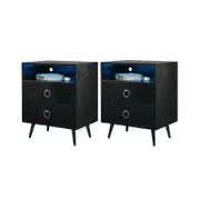 Amelia Modern LED Bedside table with USB and power socket black x 2