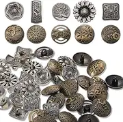 Metal Buttons 80 Pieces Antique Silver and Bronze Color for Sewing DIY Crafts Sewing Decorations, Mixed Vintage Style Flower Round Buttons
