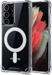 [JProtect] Magnetic Phone Case for Samsung Galaxy S21 Ultra MagSafe Case/Shockproof Transparent/Clear, Mag-ST-S21U