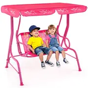 Babyjoy 2-Seater Garden Swing Bench Porch Swing Chair w/Adjustable Tilt Canopy & Metal Stand Mermaid Pattern