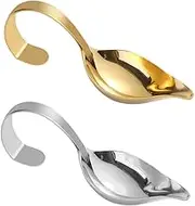 Alipis 2pcs Stainless Steel Curved Handle Spoons for Sauce Dressing Hotel Grade Kitchen Restaurant Use