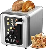 6 in 1 Bread Toaster 2 Slice Wide Slot, Smart Toaster with Screen Touch, 6 Bread Types & 6 Shade Settings, Defrost & Reheat Functions, Timer, Stainless Steel Digital Toasters