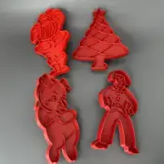 4 Vintage Red Tupperware Cookie Cutters: Santa, Christmas Tree, Pilgrim, Pig NOS