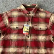Orvis Shirt Men Medium Double Brushed Flannel Plaid Check Shacket Red Plaid New