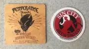 Temperance Trader Bourbon Whiskey Coasters & Sin City Beer Devil Girl Satan