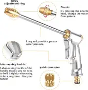 Hose Sprayer Nozzle High Pressure Water Adjustable Spray Gun Metal Brass Hose