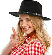 [Mawjom] Pokie Pie Bowler Derby Hat - Classic Wool Wide Brim Trilby Fedora Hat for Men Women (S/M)