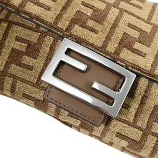 【FENDI 芬迪】經典F LOGO雙F緹肩斜三用翻蓋鍊包(卡其/咖)