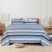Amsons Bedding Comforter Sets – 100% Cotton Comforter Bed Set –Ocean Blue Comforter with 2 Pillowcases- Bedspreads and Coverlets Super King Size (3PCs, Super King)