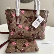 NWT Coach Mollie Tote Bag 25 With Cherry Print CZ772 + Wristlet Corner Zip CZ450