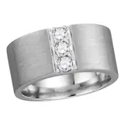 14k White Gold Round Diamond 3-stone Matte Wedding Band 1/2 Cttw