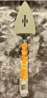 Handmade Oneida Stainless Steel Cake Server W/ Orange Wire Wrapped Beaded Handle