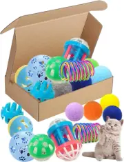 19 Piece Cat Toys Pack - 5 Bell Balls, 10 Plush Balls, 4 Spring Toys - Kitten To