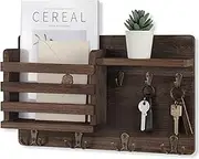 Nekon Mail Holder for Wall Mail Organizer with Key Hooks Hallway Farmhouse Decor Letter Sorter Made of Natural Wood with Floating Shelf and Flush Mount Hardware (16.8Inch x 10Inch x 3.2Inch)