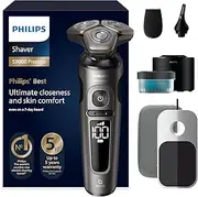 Philips Shaver S9000 Prestige Electric Wet and Dry Shaver, Gold, SkinIQ Technology, Travel Case, Qi Charging Pad, Precision Trimmer, Nose Hair Trimmer and Cleaning Station, Model SP9882/36