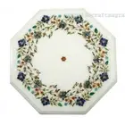12" White Marble Side Table Top semi precious stones Floral inlay Handmade Decor