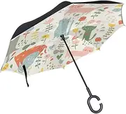 Double Layer Inverted Umbrella Cars Reverse Umbrella Cats Flowers Cartoon Windproof UV Proof Travel Outdoor Umbrella
