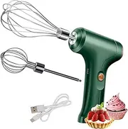 Handheld Mixer USB Rechargeable Wireless Handheld Electric Mixer Double Stick Egg Whisk Small and Portable Body Suitable for Cream, Cake, Eggs(Green)