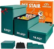 Zerbuger Dog Stairs with Storage 18" H, 3-Step Wider Dog Steps for Small/Medium/Large Old Dogs Cats, Folding Sturdy Pet Stairs for Climbing Bed Couch, Ramp for Car Hold Up to 200 lbs, Dark Green