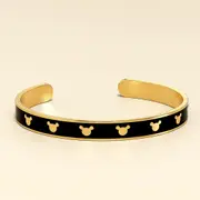 Mickey Mini Enamel Cuff Bangle Black Gold