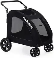 Large Pet Stroller, Foldable Dog Buggy 4 EVA Wheels with Rear Brake, Heavy Duty Pet Pram Doggy Pushchair with Breathable Mesh Windows Adjustable Handle for Extra Large Dogs (Black)