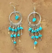 Semi-Precious Lab-Create Blue Turquoise Chips Dangle Earrings - Peruvian Jewelry