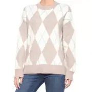 NWT CHRISTIAN SIRIANO Pullover Argyle Sweater Women Size S Tan White Long Sleeve