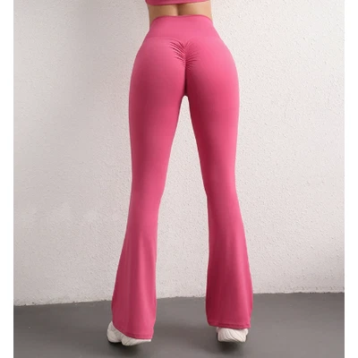 XL Pink High Waist Flare Yoga Pants - Women's Bootcut Leggings - Peach Lift