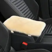 Sheepskin Armrest Cover Auto Center Armrest Cover Soft Console Pad, Fluffy Wool