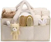 Baby Diaper Caddy Organizer for Changing Table, Baby Storage Basket for Diapers and Baby Wipes, Baby Shower, Car Caddy Organizer, Nursery Diaper Organizer, Portable Diaper Storage (Ivory)
