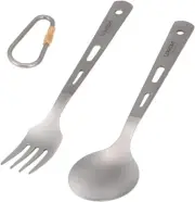 2Pcs Titanium Tableware Camping Fork Spoon Ultra Light Outdoor Cutlery Set fo...