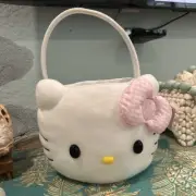 NWT Hello Kitty White Plush Easter Basket Bucket Pail 2025 Pink Plaid Bow