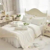 在飛比找Yahoo!奇摩拍賣優惠-標準雙人床罩 天絲床罩 公主風床罩 清新可妮 純白色 蕾絲床