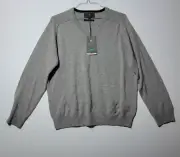 New M&S Collection Gray Extra Fine Lambswool V Neck Light Sweater Size Large