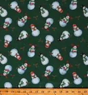 Cotton Snowman Snowmen Holly Polka Dots Green Fabric Print by Yard D406.54