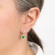 Malachite & Cubic Zirconia Heart Hoop Drop Earrings in Gold Plated Silver