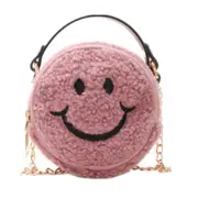 Lovely Children Small Crossbody Bags Soft Plush Cute Baby Girls Coin Purse Handbags Fashion Smiley Kids Mini Round Shoulder Bag