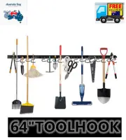 64"TOOLHOOK Garden Tool Storage Rack Mount Mop Broom Shed Garage Metal Hook