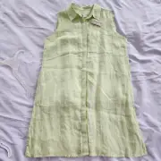 NWT Chicos 1/M Green Linen Sleeveless Longline Button Up Side-Slit Tunic Shirt