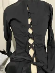 Venus sexy black lace up shirt top blouse button down size 8 NEW pearl buttons