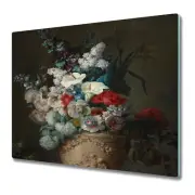 Glass Worktop Saver Kitchen Dark Vase Flowers Oil Painting Still Life 60x52