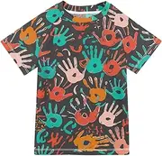 [ODAWA] Kids Swim Shirts Colorful Handprints Shapes UPF+ 50 Quick Dry Shirt Swimming Shirts